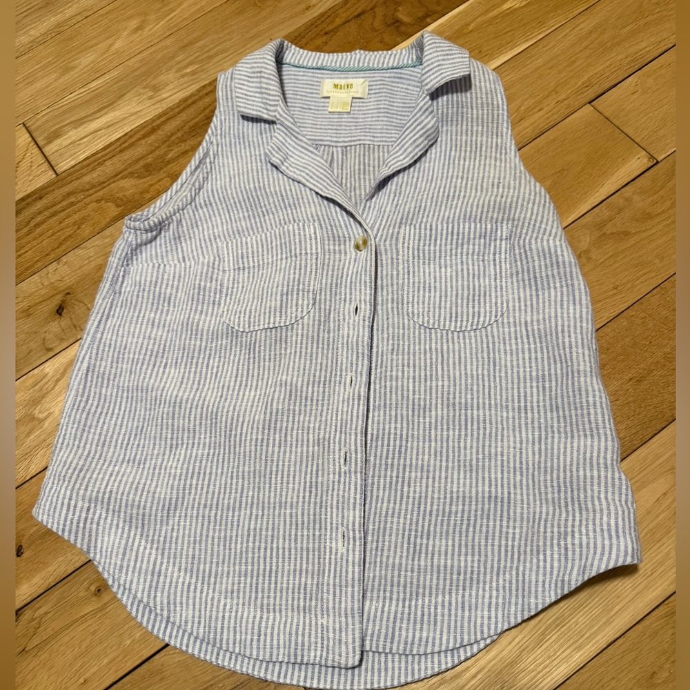 Anthropologie Blue and White Striped Sleeveless Button-Front Tank
